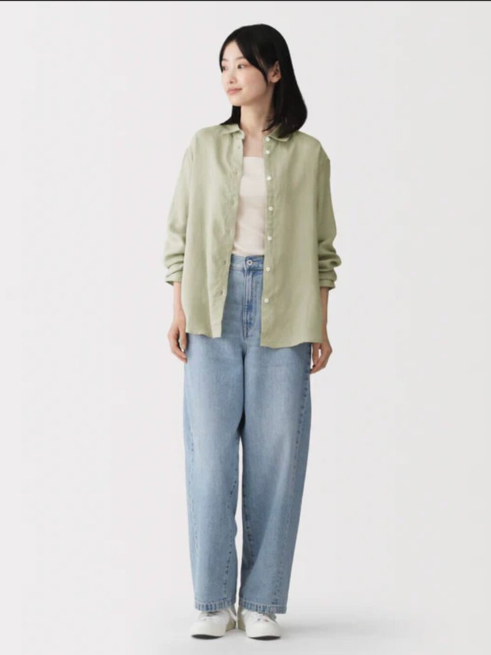MUJI linen shirt in light green, size S